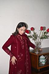 BrandsInn-3PC DHANAK EMBROIDERED SHIRT WITH DHANAK EMBROIDERED SHAWL AND TROUSER-BI-5031