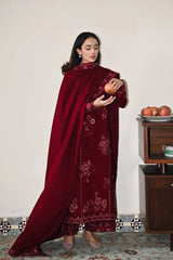 BrandsInn-3PC DHANAK EMBROIDERED SHIRT WITH DHANAK EMBROIDERED SHAWL AND TROUSER-BI-5031