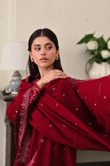 BrandsInn-3PC DHANAK EMBROIDERED SHIRT WITH DHANAK EMBROIDERED SHAWL AND EMB TROUSER -BI-5036