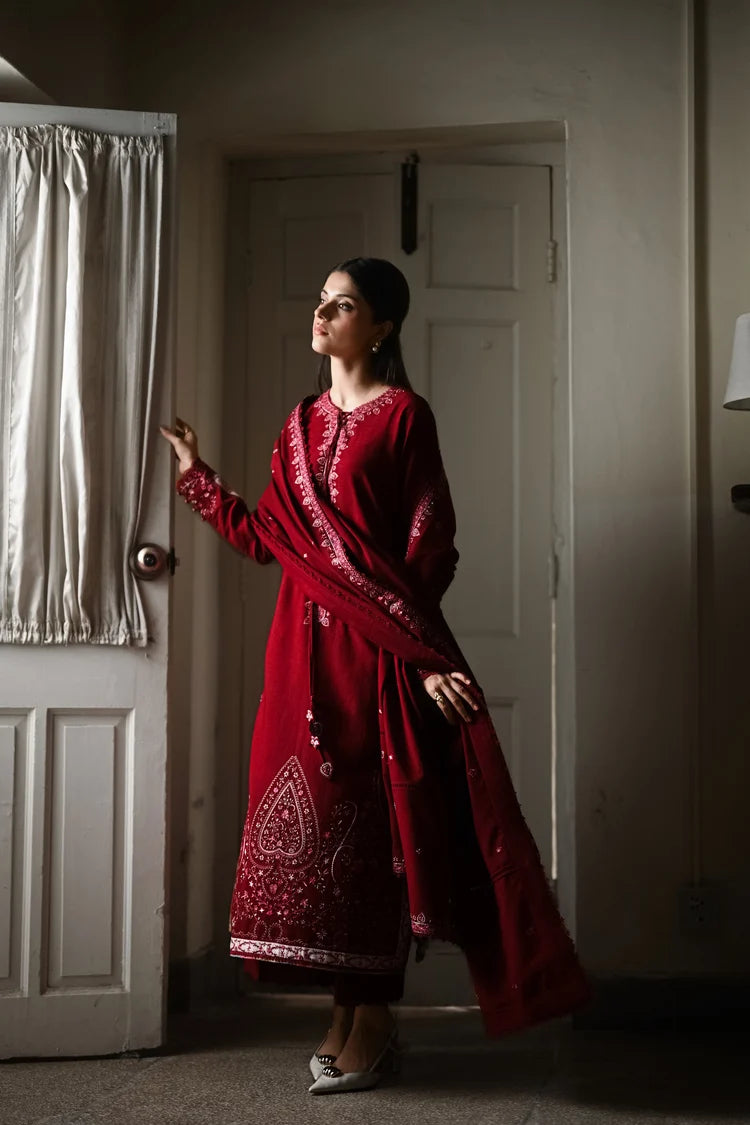 BrandsInn-3PC DHANAK EMBROIDERED SHIRT WITH DHANAK EMBROIDERED SHAWL AND EMB TROUSER -BI-5036