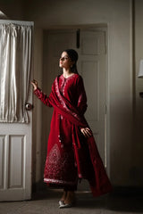 BrandsInn-3PC DHANAK EMBROIDERED SHIRT WITH DHANAK EMBROIDERED SHAWL AND EMB TROUSER -BI-5036