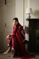 BrandsInn-3PC DHANAK EMBROIDERED SHIRT WITH DHANAK EMBROIDERED SHAWL AND EMB TROUSER -BI-5036
