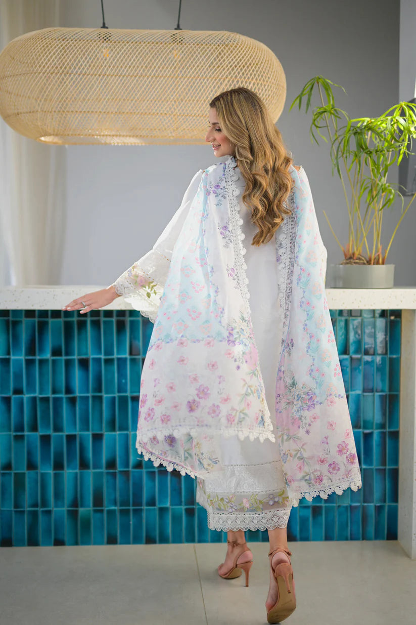 BrandsInn-3PC DHANAK EMBROIDERED SHIRT WITH COUTRAI WOOL PRINT SHAWL & TROUSER-BI-4056