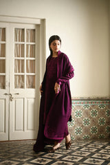 BrandsInn-3PC KARANDI EMBROIDERED SHIRT WITH KARANDI EMBROIDERED SHAWL AND TROUSER-BI-4404