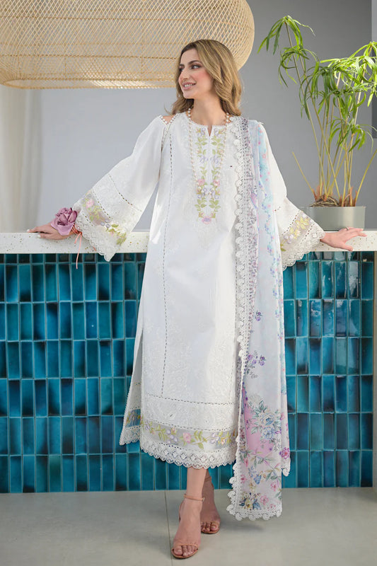 BrandsInn-3PC DHANAK EMBROIDERED SHIRT WITH COUTRAI WOOL PRINT SHAWL & TROUSER-BI-4056