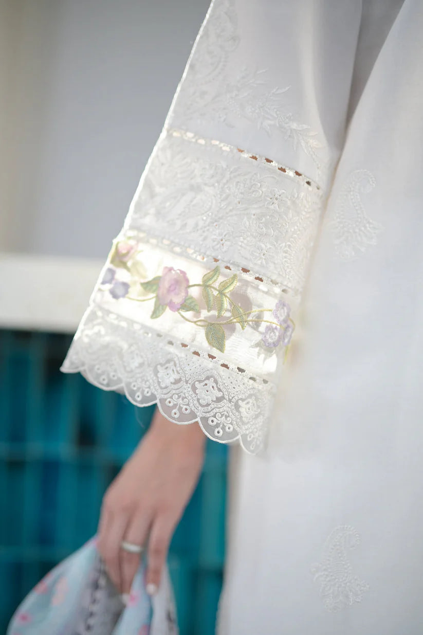 BrandsInn-3PC DHANAK EMBROIDERED SHIRT WITH COUTRAI WOOL PRINT SHAWL & TROUSER-BI-4056