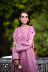 BrandsInn-3PC DHANAK EMBROIDERED SHIRT WITH DHANAK EMBROIDERED SHAWL AND TROUSER-BI-4399