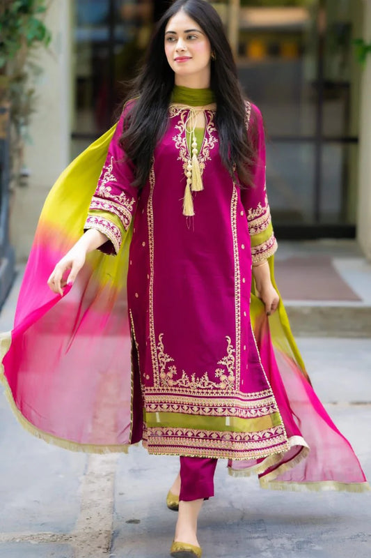 BrandsInn-LAWN 3PC EMBROIDERY WITH BAMBER CHIFFON DYE AND DYE DUPATTA-BI-286