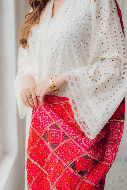 BrandsInn-3PC CHIKANKAARI LAWN EMBROIDERED SHIRT WITH CHUNRI PRINT DUPATTA AND TROUSER-BI-148
