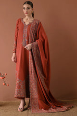 BrandsInn-3PC DHANAK EMBROIDERED SHIRT WITH DHANAK EMBROIDERED SHAWL AND TROUSER-BI-4313