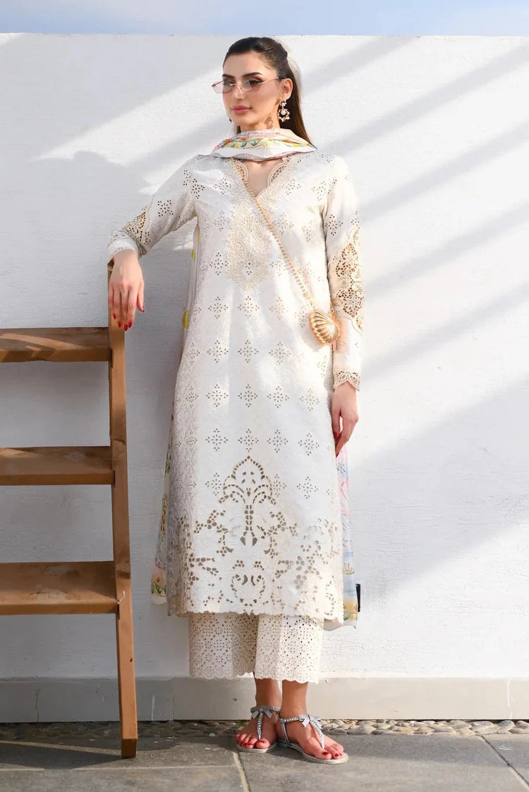 BrandsInn-3PC LAWN CHIKAN EMBROIDERED SHIRT WITH CHIFFON PRINTED DUPATTA AND TROUSER-BI-4881