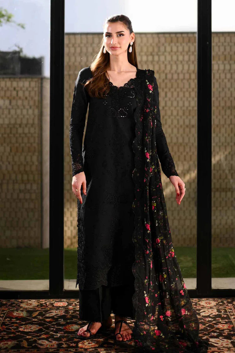 BrandsInn-3PC LAWN CHIKANKARI EMBROIDERED SHIRT WITH MONARK PRINTED EMB DUPATTA AND TROUSER-BI-4874