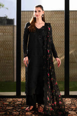 BrandsInn-3PC LAWN CHIKANKARI EMBROIDERED SHIRT WITH MONARK PRINTED EMB DUPATTA AND TROUSER-BI-4874