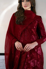 BrandsInn-3PC DHANAK EMBROIDERED SHIRT WITH DHANAK EMBROIDERED SHAWL AND TROUSER-BI-5087