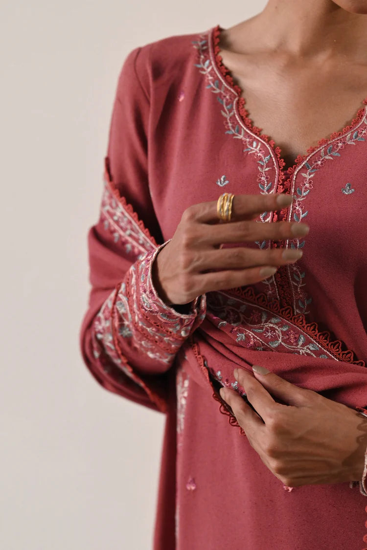 BrandsInn-3PC DHANAK EMBROIDERED SHIRT WITH DHANAK EMBROIDERED SHAWL AND TROUSER-BI-4321