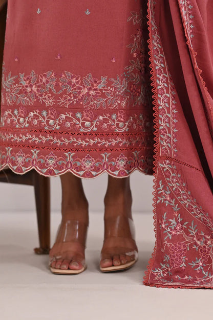 BrandsInn-3PC DHANAK EMBROIDERED SHIRT WITH DHANAK EMBROIDERED SHAWL AND TROUSER-BI-4321