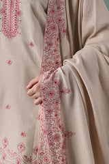 BrandsInn-3PC DHANAK EMBROIDERED SHIRT WITH DHANAK EMBROIDERED SHAWL AND TROUSER-BI-4352