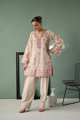 BrandsInn-3PC DHANAK EMBROIDERED SHIRT WITH DHANAK EMBROIDERED SHAWL AND TROUSER-BI-4352