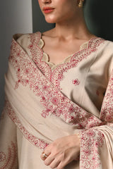 BrandsInn-3PC DHANAK EMBROIDERED SHIRT WITH DHANAK EMBROIDERED SHAWL AND TROUSER-BI-4352