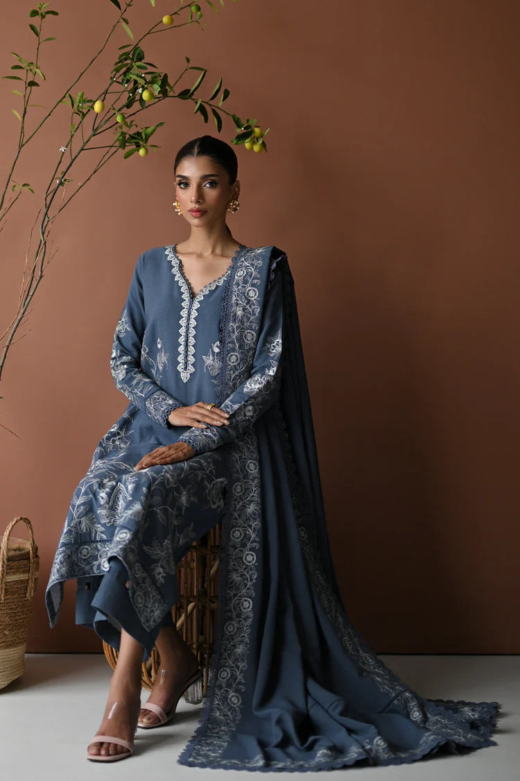 BrandsInn-3PC DHANAK EMBROIDERED SHIRT WITH DHANAK EMBROIDERED SHAWL AND TROUSER-BI-4315