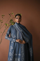 BrandsInn-3PC DHANAK EMBROIDERED SHIRT WITH DHANAK EMBROIDERED SHAWL AND TROUSER-BI-4315