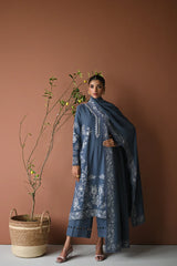 BrandsInn-3PC DHANAK EMBROIDERED SHIRT WITH DHANAK EMBROIDERED SHAWL AND TROUSER-BI-4315