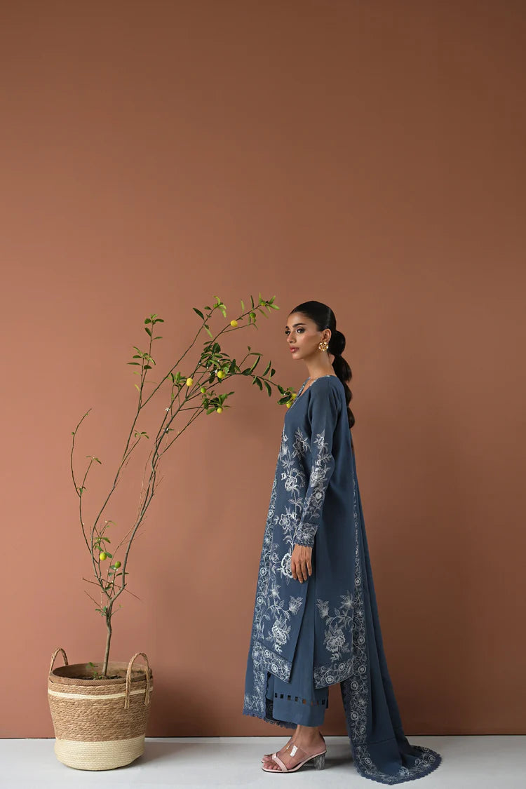 BrandsInn-3PC DHANAK EMBROIDERED SHIRT WITH DHANAK EMBROIDERED SHAWL AND TROUSER-BI-4315