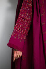 BrandsInn-3PC KARANDI EMBROIDERED SHIRT WITH KARANDI EMBROIDERED SHAWL AND TROUSER -BI-5295