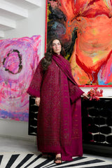 BrandsInn-3PC KARANDI EMBROIDERED SHIRT WITH KARANDI EMBROIDERED SHAWL AND TROUSER -BI-5295