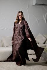 BrandsInn-3PC KARANDI EMBROIDERED SHIRT WITH KARANDI EMBROIDERED SHAWL AND TROUSER -BI-5294