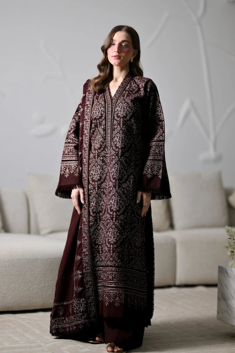 BrandsInn-3PC KARANDI EMBROIDERED SHIRT WITH KARANDI EMBROIDERED SHAWL AND TROUSER -BI-5294