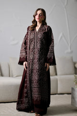 BrandsInn-3PC KARANDI EMBROIDERED SHIRT WITH KARANDI EMBROIDERED SHAWL AND TROUSER -BI-5294