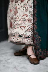 BrandsInn-3PC KARANDI EMBROIDERED SHIRT WITH KARANDI EMBROIDERED SHAWL AND TROUSER-BI-5302