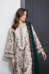BrandsInn-3PC KARANDI EMBROIDERED SHIRT WITH KARANDI EMBROIDERED SHAWL AND TROUSER-BI-5302