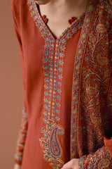 BrandsInn-3PC DHANAK EMBROIDERED SHIRT WITH DHANAK EMBROIDERED SHAWL AND TROUSER-BI-4313