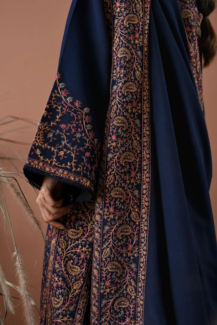 BrandsInn-3PC DHANAK EMBROIDERED SHIRT WITH DHANAK EMBROIDERED SHAWL AND TROUSER-BI-4358