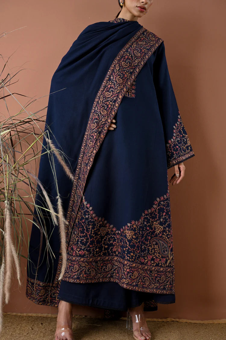 BrandsInn-3PC DHANAK EMBROIDERED SHIRT WITH DHANAK EMBROIDERED SHAWL AND TROUSER-BI-4358