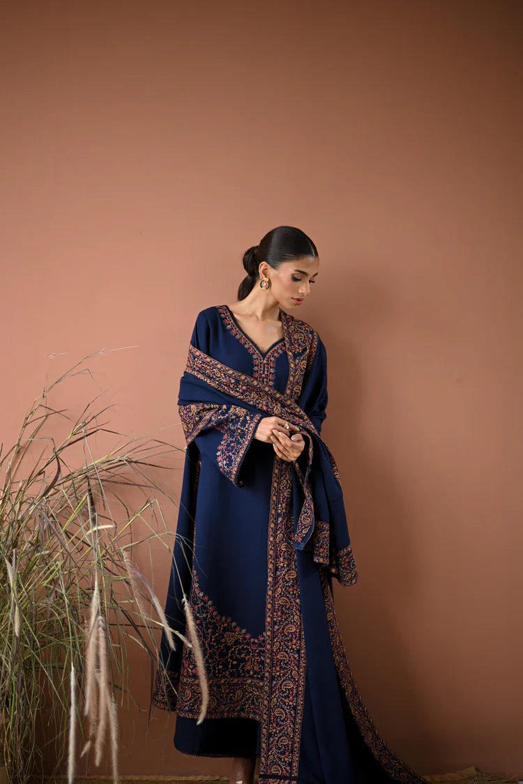 BrandsInn-3PC DHANAK EMBROIDERED SHIRT WITH DHANAK EMBROIDERED SHAWL AND TROUSER-BI-4358