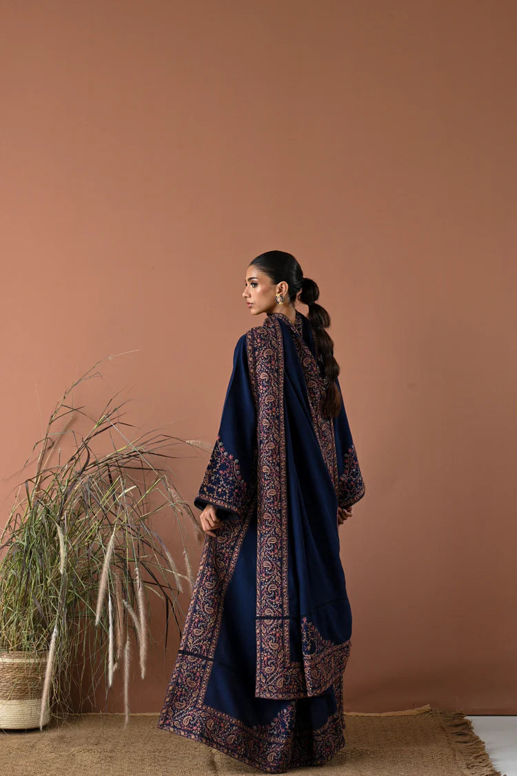 BrandsInn-3PC DHANAK EMBROIDERED SHIRT WITH DHANAK EMBROIDERED SHAWL AND TROUSER-BI-4358
