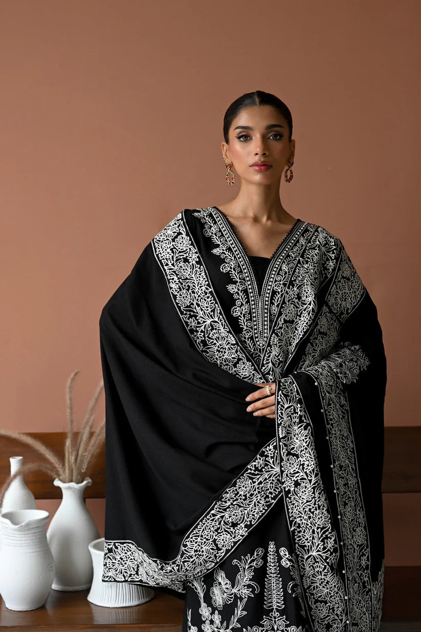 BrandsInn-3PC DHANAK EMBROIDERED SHIRT WITH DHANAK EMBROIDERED SHAWL & TROUSER-BI-4178