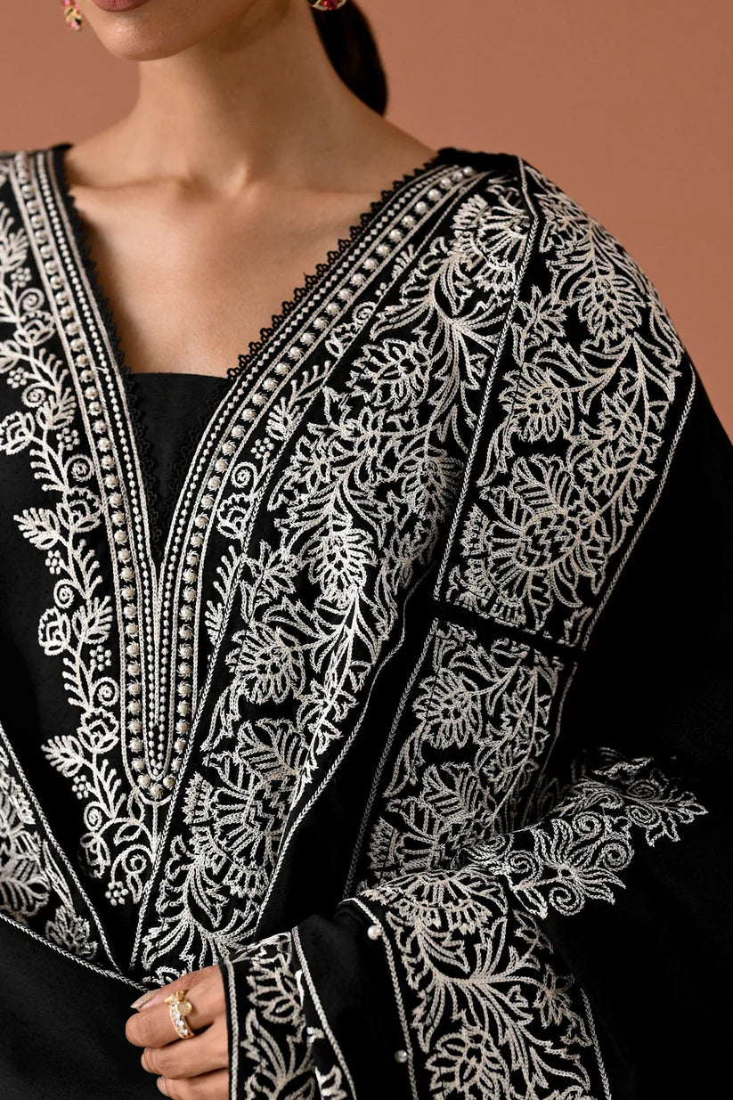 BrandsInn-3PC DHANAK EMBROIDERED SHIRT WITH DHANAK EMBROIDERED SHAWL & TROUSER-BI-4178