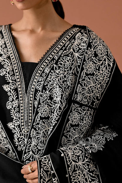 BrandsInn-3PC DHANAK EMBROIDERED SHIRT WITH DHANAK EMBROIDERED SHAWL & TROUSER-BI-4178