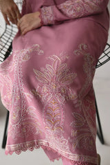 BrandsInn-3PC DHANAK EMBROIDERED SHIRT WITH DHANAK EMBROIDERED SHAWL AND TROUSER-BI-4189