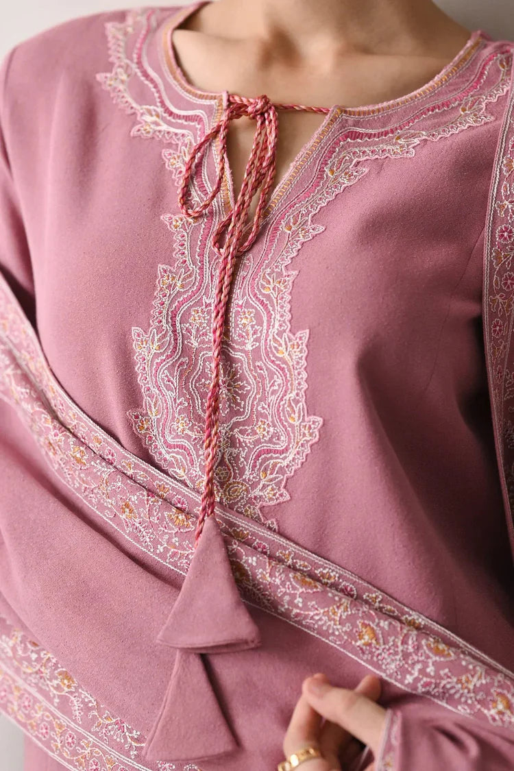 BrandsInn-3PC DHANAK EMBROIDERED SHIRT WITH DHANAK EMBROIDERED SHAWL AND TROUSER-BI-4189