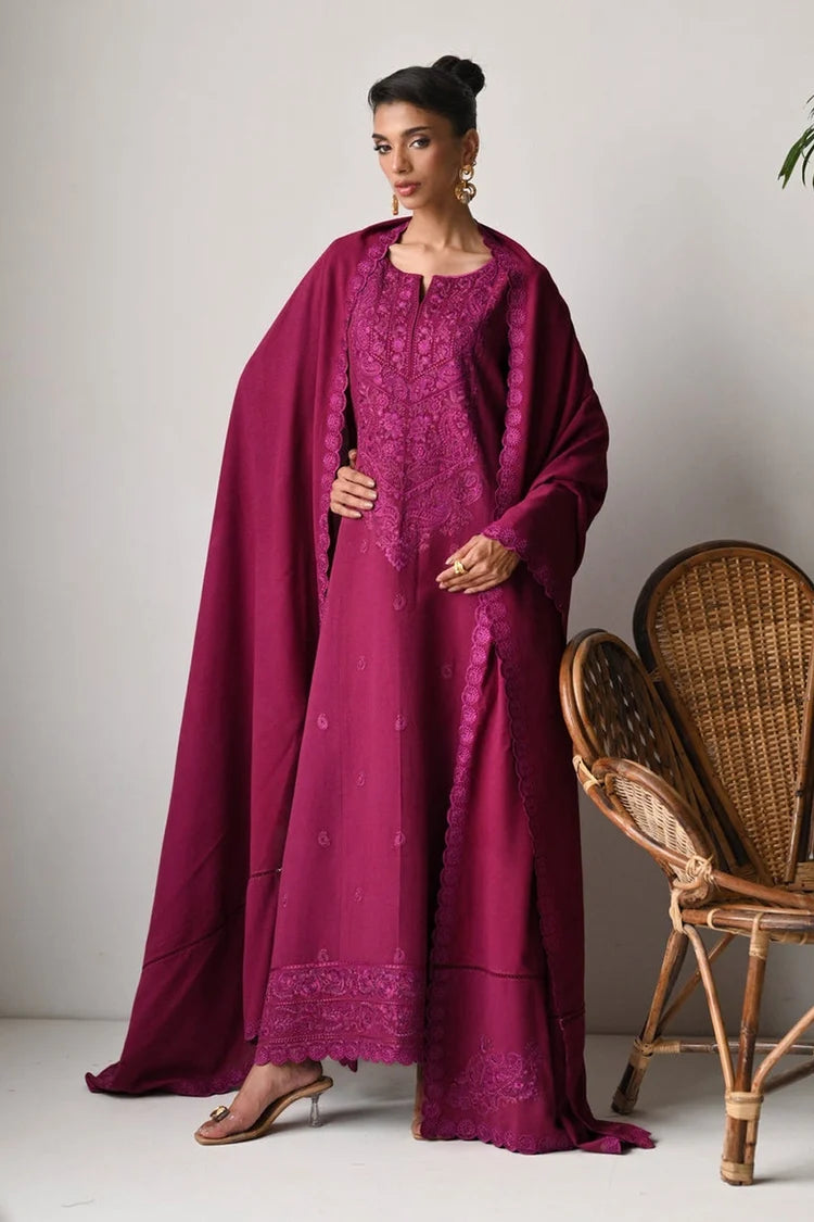 BrandsInn-3PC DHANAK EMBROIDERED SHIRT WITH DHANAK EMBROIDERED SHAWL AND TROUSER-BI-5262
