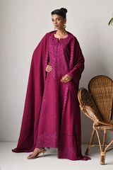 BrandsInn-3PC DHANAK EMBROIDERED SHIRT WITH DHANAK EMBROIDERED SHAWL AND TROUSER-BI-5262