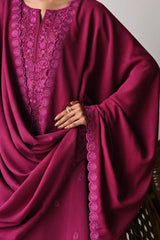 BrandsInn-3PC DHANAK EMBROIDERED SHIRT WITH DHANAK EMBROIDERED SHAWL AND TROUSER-BI-5262