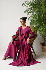 BrandsInn-3PC DHANAK EMBROIDERED SHIRT WITH DHANAK EMBROIDERED SHAWL AND TROUSER-BI-5262