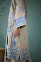 BrandsInn-3PC DHANAK EMBROIDERED SHIRT WITH DHANAK EMBROIDERED SHAWL AND EMB TROUSER-BI-5270