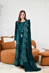 BrandsInn-3PC KARANDI EMBROIDERED SHIRT WITH KARANDI EMBROIDERED SHAWL AND TROUSER -BI-5304